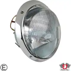 Headlight "Bosch Style" with clear glass, chrome rim, 2xH1 bulbs and attachment screws, with E-mark