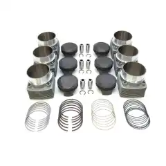 Porsche&reg; 993 RSR 3.6L to 3.8L Machine-In (&Oslash;109mm cyl.) PP102-014 (formerly PS102-006 / 016) Cylinder and Piston set by Mahle Motorsports<br />
Bore: 102 mm<br />
Stroke:76.40 mm<br />
Rod: 127 mm<br />
Comp Height: 31.50 mm<br />
Pin diameter: 23.00 mm<br />
Crown vol: 38.1cc<br />
Weight: 496<br />
Compression Ratio (head vol): 11.4:1 (90cc)<br />
<br />
<b>ref nr </b><br />
Related, superseded, cross reference or alternative numbers for comparison.<br />
<br />
<b>PS102-023</b><br />
PS102-023<br />
PP102-014<br />
PC102-001<br />
 