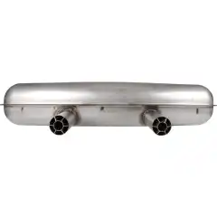 Rear Exhaust, 2 in - 2 out<br />
Stainless steel sports muffler with signature &ldquo;cookie cutter&rdquo; tips.<br />
<br />
<b>Fits:</b><br />
Porsche 911 (carb.) Europe 2.0L   10/1964 - 07/1973<br />
Porsche 911 (inj.) Europe 2.0L-2.4L 08/1968 - 07/1971<br />
Porsche 911 Europe 2.7L  08/1973 - 07/1975<br />
Porsche 911 Europe 3.0L  08/1977 - 07/1983<br />
<br />
Porsche 911 (carb.) USA 2.0L-2.4L  08/1965 - 07/1971<br />
Porsche 911 (inj.) USA 2.0L-2.4L  08/1968 - 07/1971<br />
<br />
Porsche 911 USA Federal 2.7L 08/1974 - 07/1975<br />
Porsche 911 USA Federal 3.0L 08/1977 - 07/1978<br />
<br />
Specification: Cookiecutter tips<br />
Material: Stainless Steel Exhaust<br />
System: Single tailpipe<br />
 